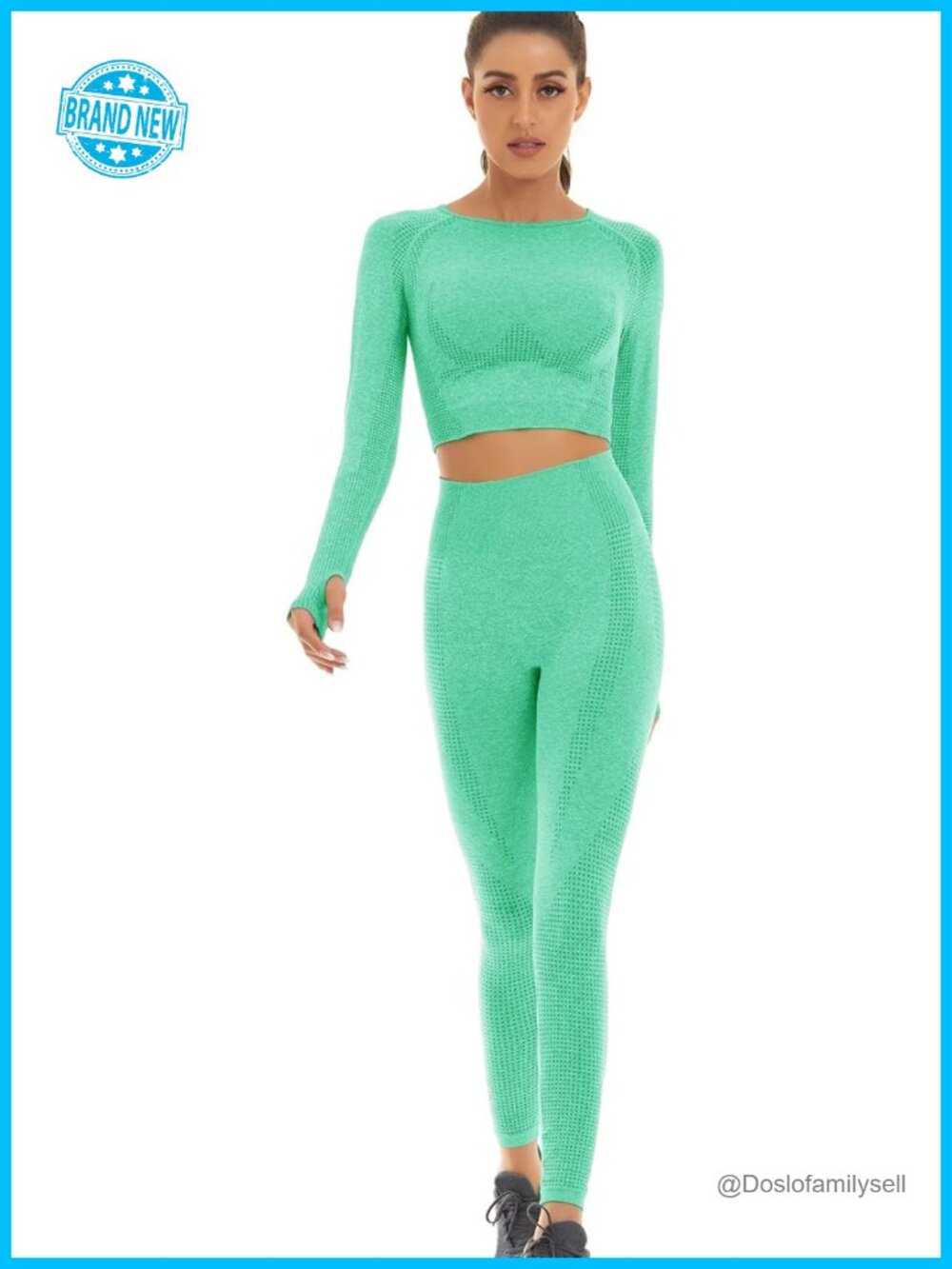 Seamless Workout Set - Long Sleeve Crop Top & High Waisted Leggings